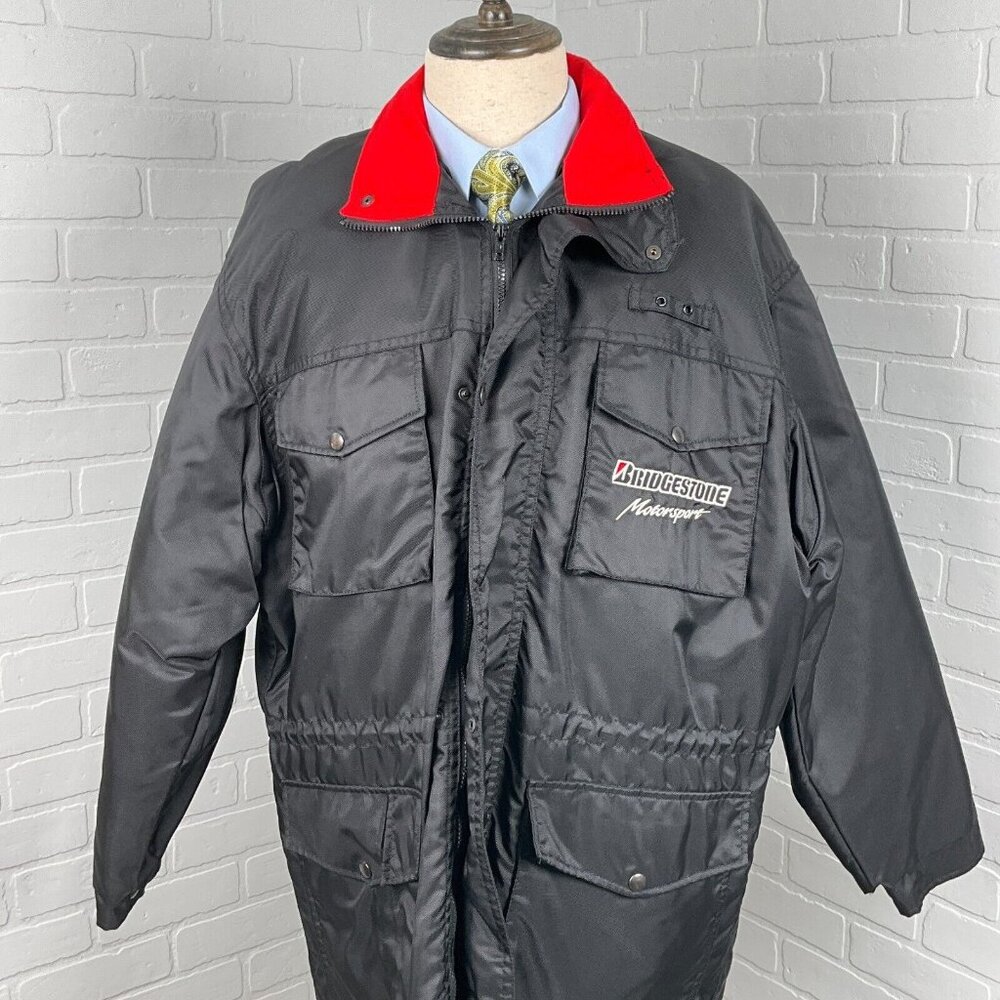 Bridgestone Coat Men XLarge Black Red Motorsport Anorak Racing‎ Snap Zip Nylon